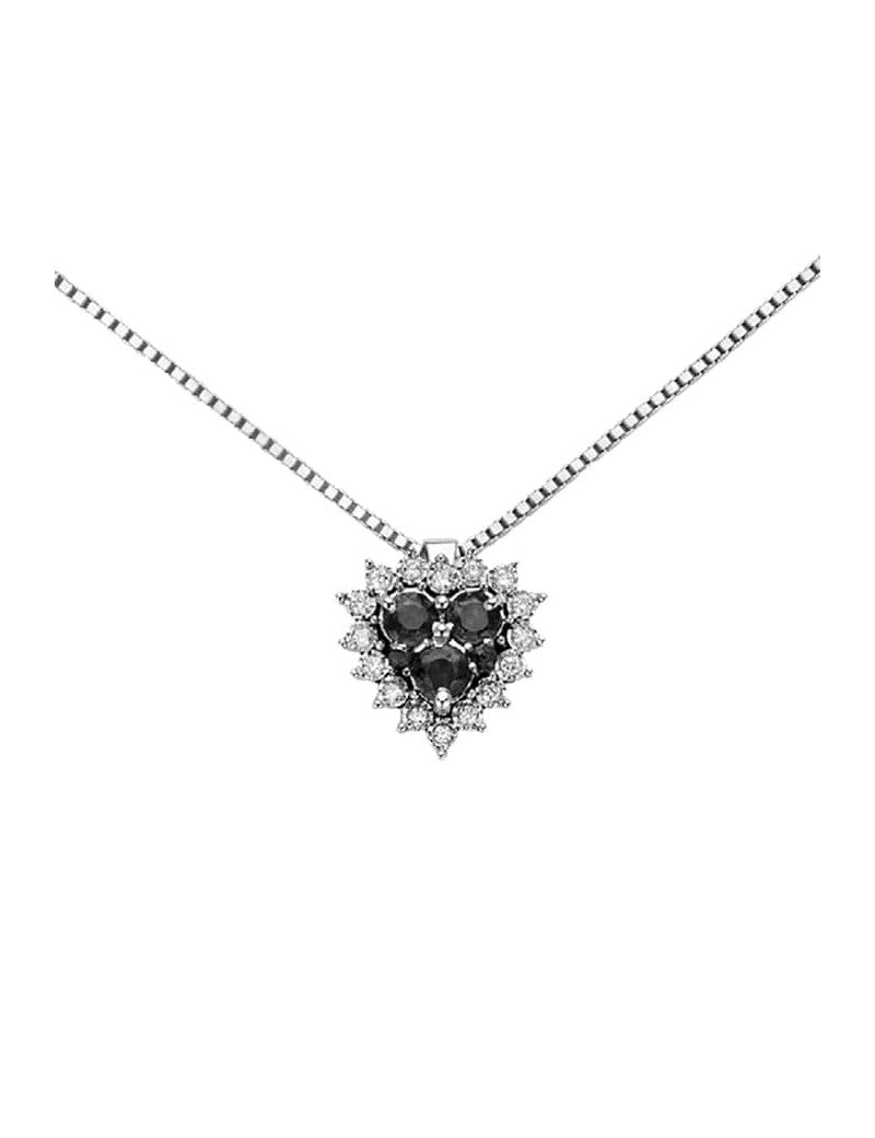 Collana con pendente a forma di cuore in oro bianco 18kt e diamanti neri - Donnaoro - DHPF9129.004