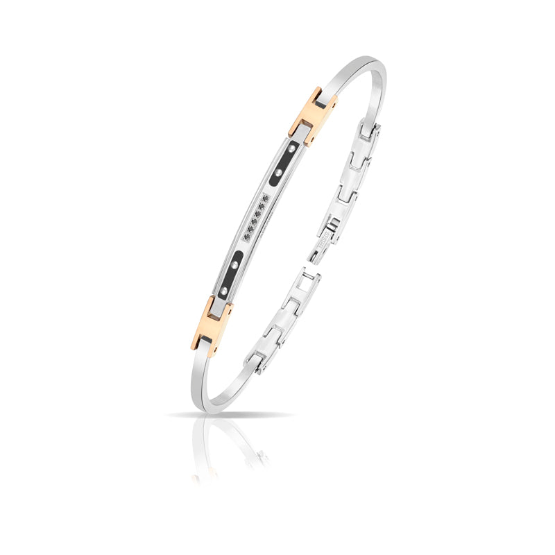 Bracciale Uomo in acciaio rigido 316L con finiture black e diamanti azzurri ct 0,05 - Arkano - ABA004R/A