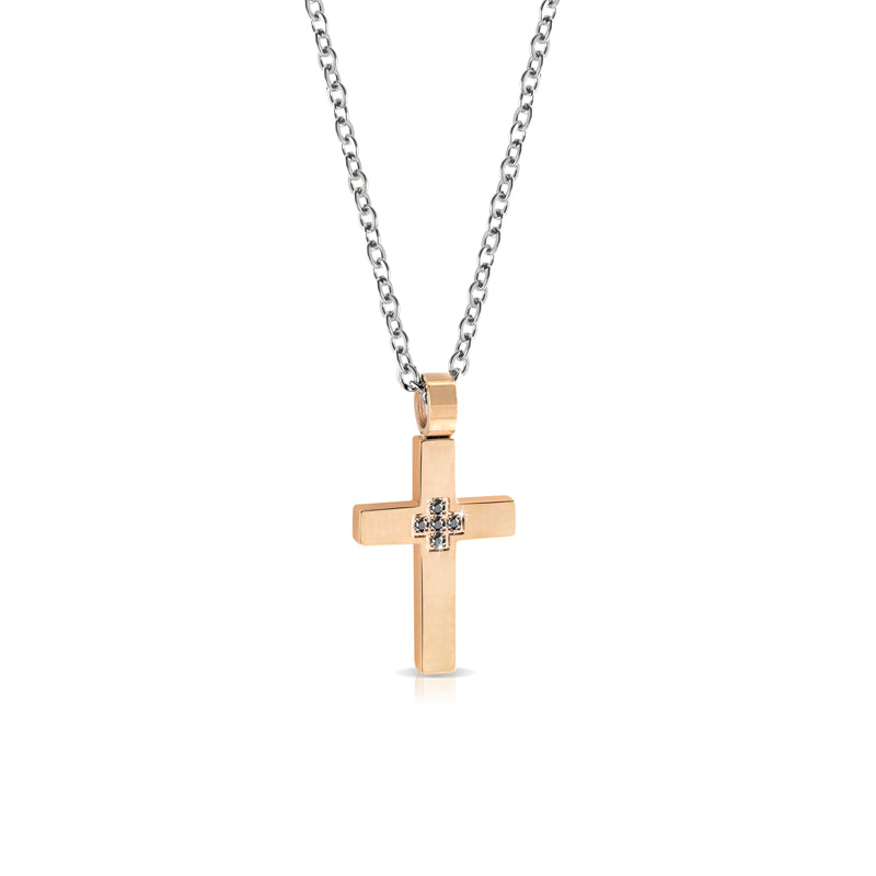 Collana uomo con Croce in Acciaio e Diamanti Neri - Arkano - CRB14NR