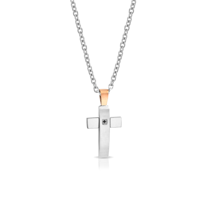 Steel cross with black diamond of ct. 0.01